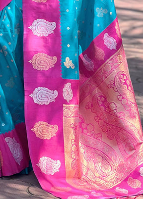 Blue Spun Silk Saree With Blouse Piece