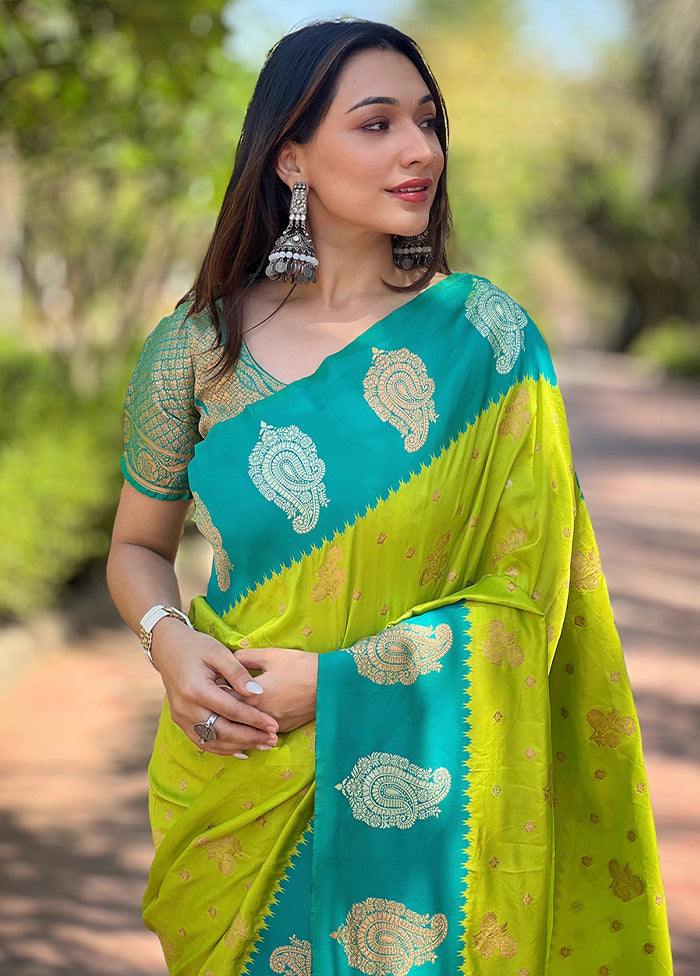 Green Spun Silk Saree With Blouse Piece