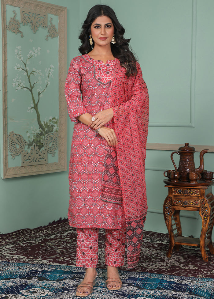 3 Pc Pink Readymade Rayon Dupatta Suit Set