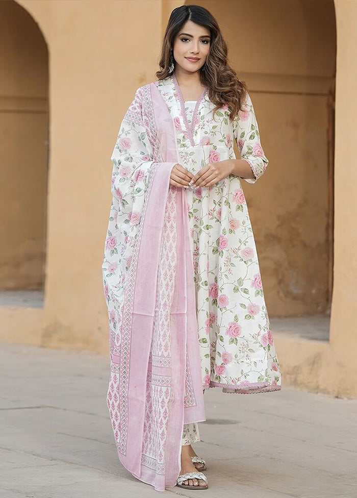 3 Pc Pink Readymade Cotton Dupatta Suit Set