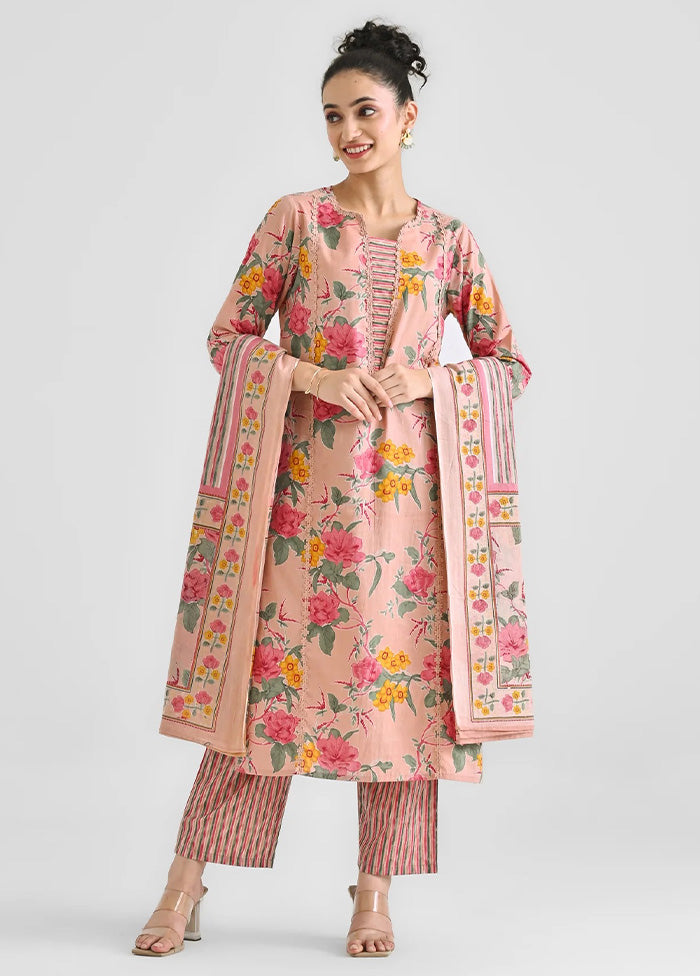 3 Pc Peach Readymade Rayon Dupatta Suit Set