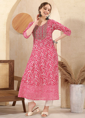 Pink Readymade Cotton Long Kurti