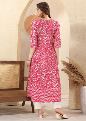 Pink Readymade Cotton Long Kurti