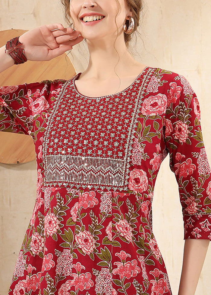 Maroon Readymade Cotton Long Kurti