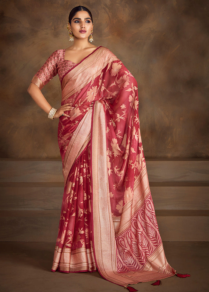 Red Spun Silk Saree With Blouse Piece