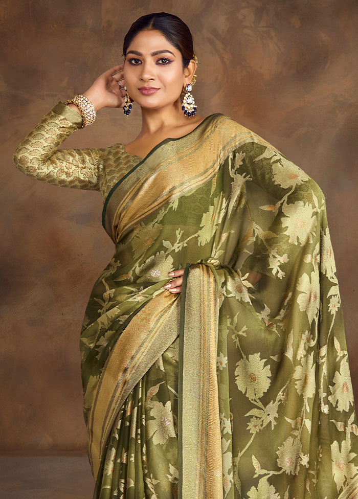 Green Spun Silk Saree With Blouse Piece