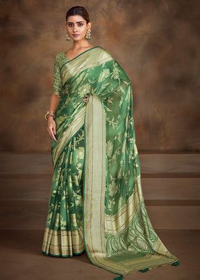 Teal Green Spun Silk Saree With Blouse Piece