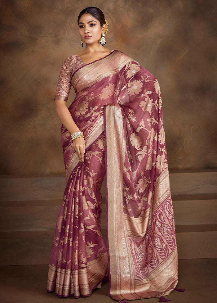 Purple Spun Silk Saree With Blouse Piece