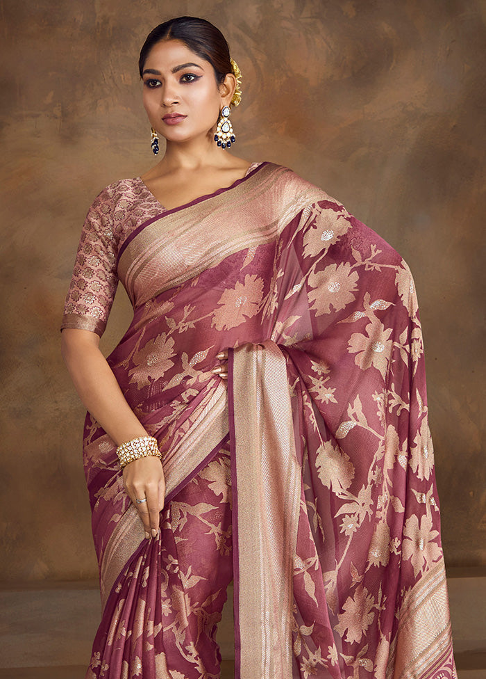 Purple Spun Silk Saree With Blouse Piece