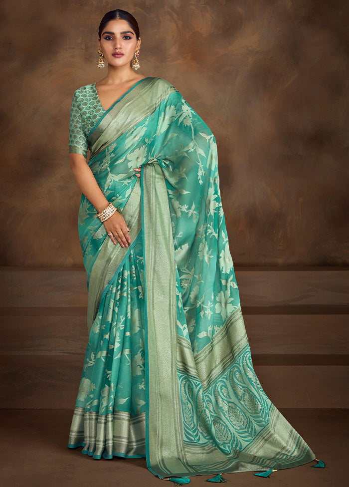 Sea Green Spun Silk Saree With Blouse Piece