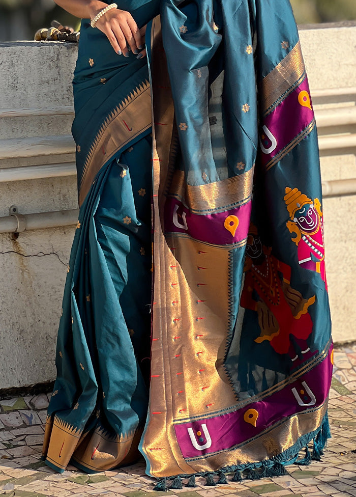 Navy Blue Spun Silk Saree With Blouse Piece