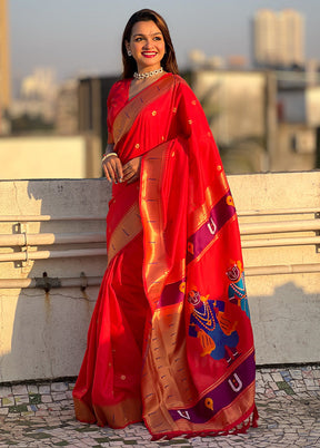 Red Spun Silk Saree With Blouse Piece