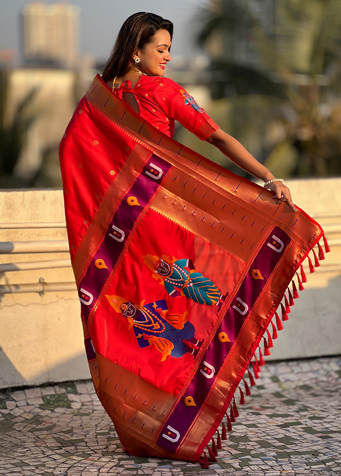 Red Spun Silk Saree With Blouse Piece