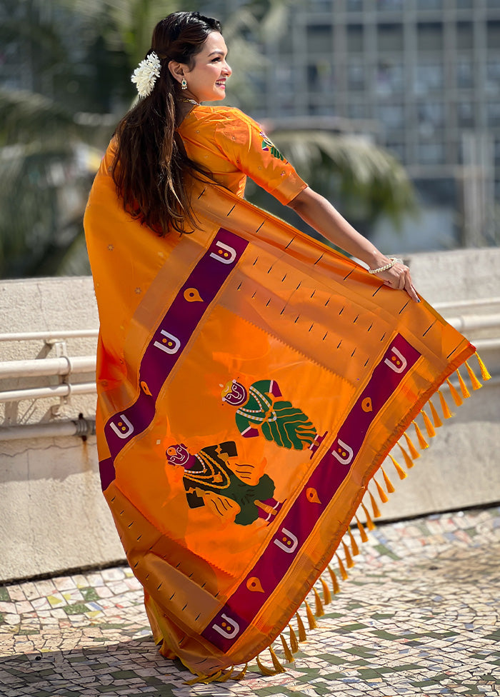 Yellow Spun Silk Saree With Blouse Piece