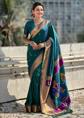 Rama Spun Silk Saree With Blouse Piece