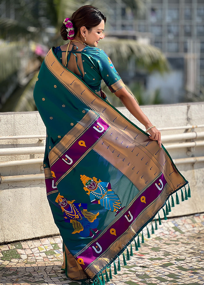 Rama Spun Silk Saree With Blouse Piece