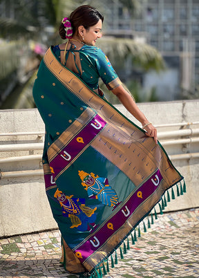 Rama Spun Silk Saree With Blouse Piece