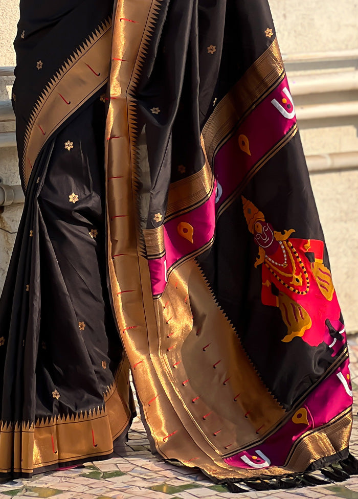 Black Spun Silk Saree With Blouse Piece