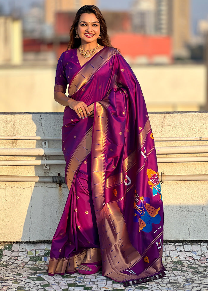 Purple Spun Silk Saree With Blouse Piece