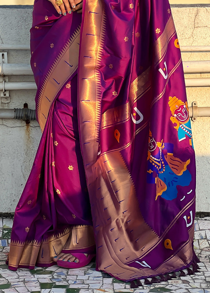 Purple Spun Silk Saree With Blouse Piece