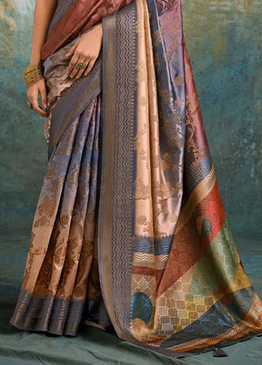 Multicolor Spun Silk Saree With Blouse Piece