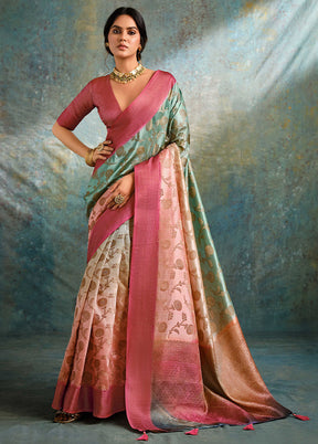 Multicolor Spun Silk Saree With Blouse Piece