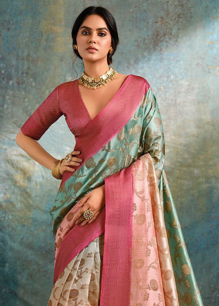 Multicolor Spun Silk Saree With Blouse Piece