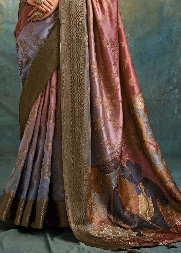 Multicolor Spun Silk Saree With Blouse Piece