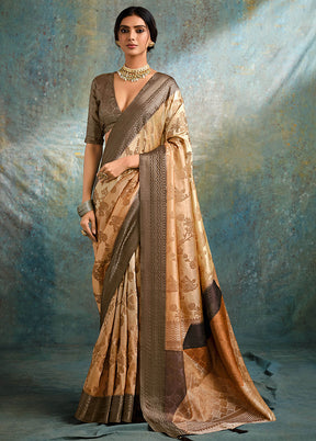 Beige Spun Silk Saree With Blouse Piece