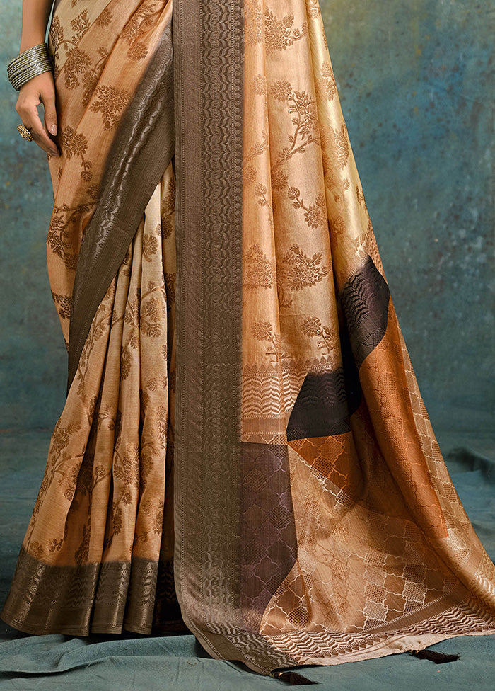 Beige Spun Silk Saree With Blouse Piece