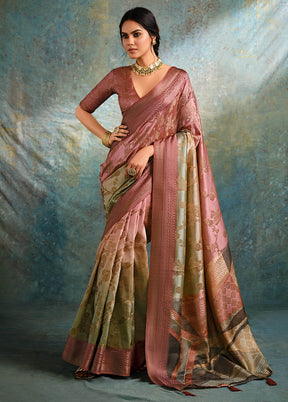 Pink Spun Silk Saree With Blouse Piece