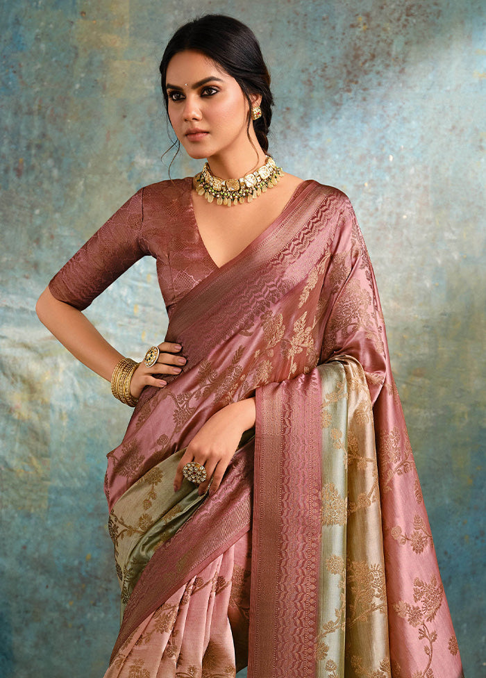 Pink Spun Silk Saree With Blouse Piece