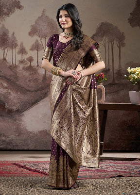 Wine Spun Silk Saree With Blouse Piece