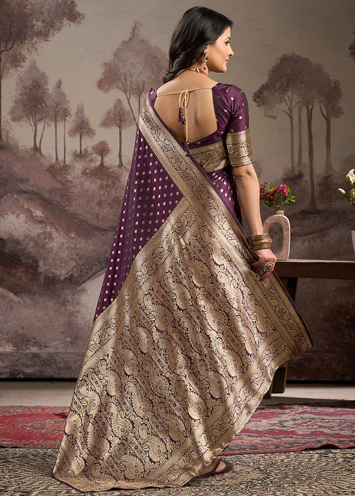 Wine Spun Silk Saree With Blouse Piece