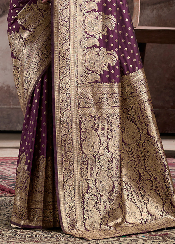 Wine Spun Silk Saree With Blouse Piece