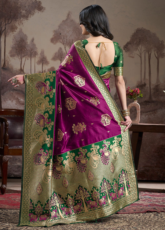 Purple Spun Silk Saree With Blouse Piece