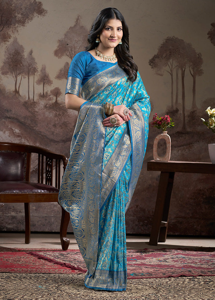 Blue Spun Silk Saree With Blouse Piece