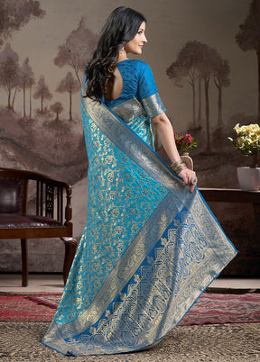 Blue Spun Silk Saree With Blouse Piece