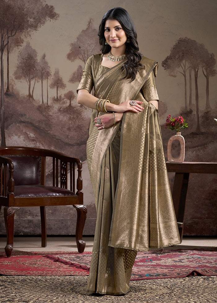 Green Spun Silk Saree With Blouse Piece