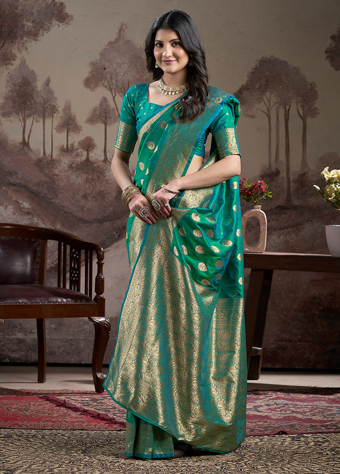 Sea Green Spun Silk Saree With Blouse Piece