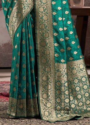 Rama Spun Silk Saree With Blouse Piece