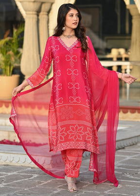 3 Pc Pink Readymade Silk Dupatta Suit Set