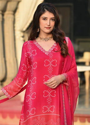 3 Pc Pink Readymade Silk Dupatta Suit Set