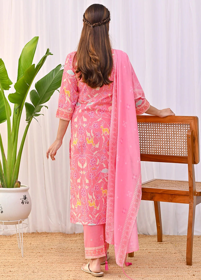 3 Pc Pink Readymade Rayon Dupatta Suit Set