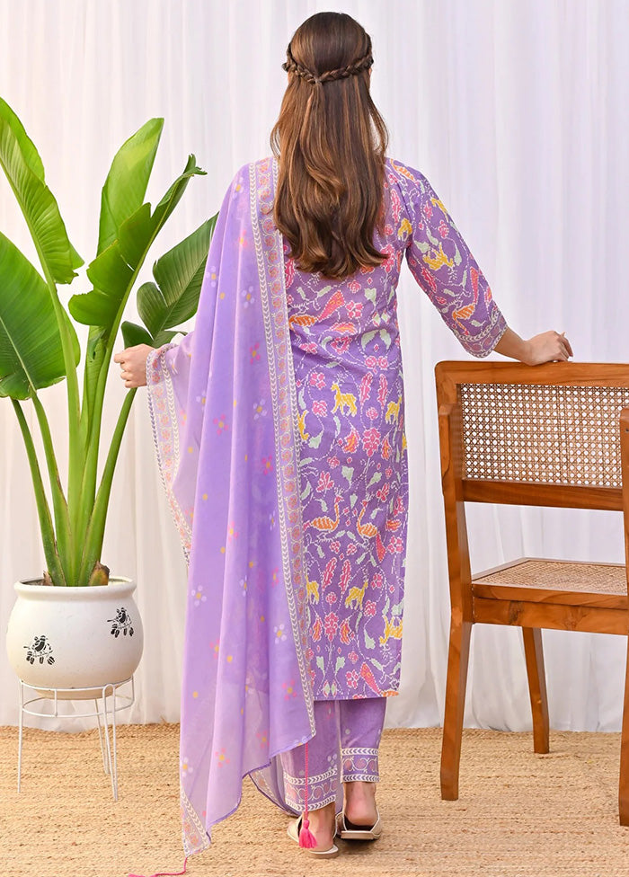 3 Pc Purple Readymade Rayon Dupatta Suit Set