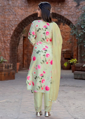 3 Pc Pista Green Readymade Cotton Dupatta Suit Set