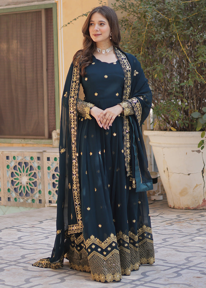 Blue Readymade Georgette Dupatta Indian Dress