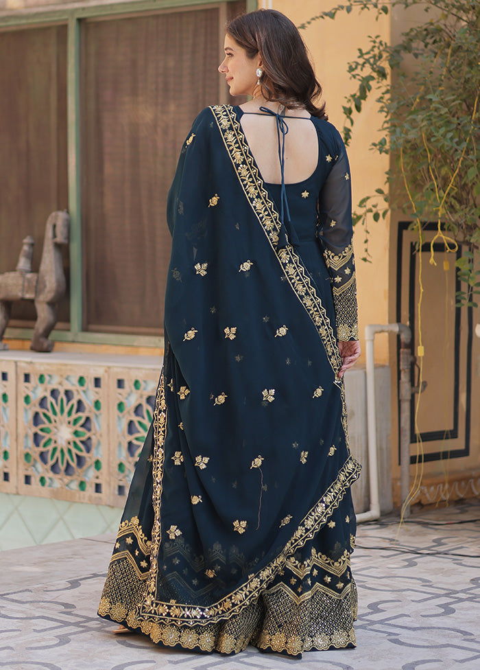 Blue Readymade Georgette Dupatta Indian Dress