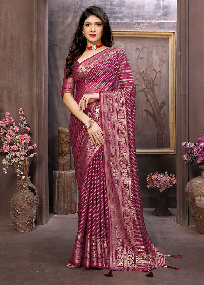 Wine Spun Silk Saree With Blouse Piece