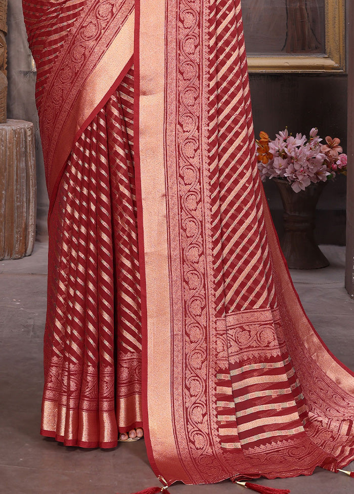 Burgundy Spun Silk Saree With Blouse Piece